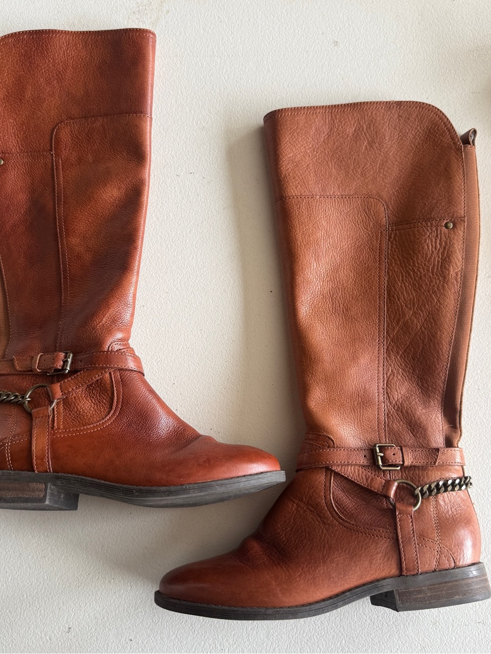 Marc Fisher Women's Tall Brown Leather Riding Boots Chain Detail 6M